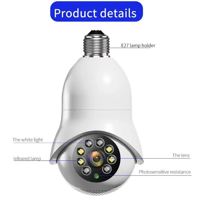 2.0MP Wifi Light Bulb Camera | Motion Detection | Night Vision | Dual Light Source | White