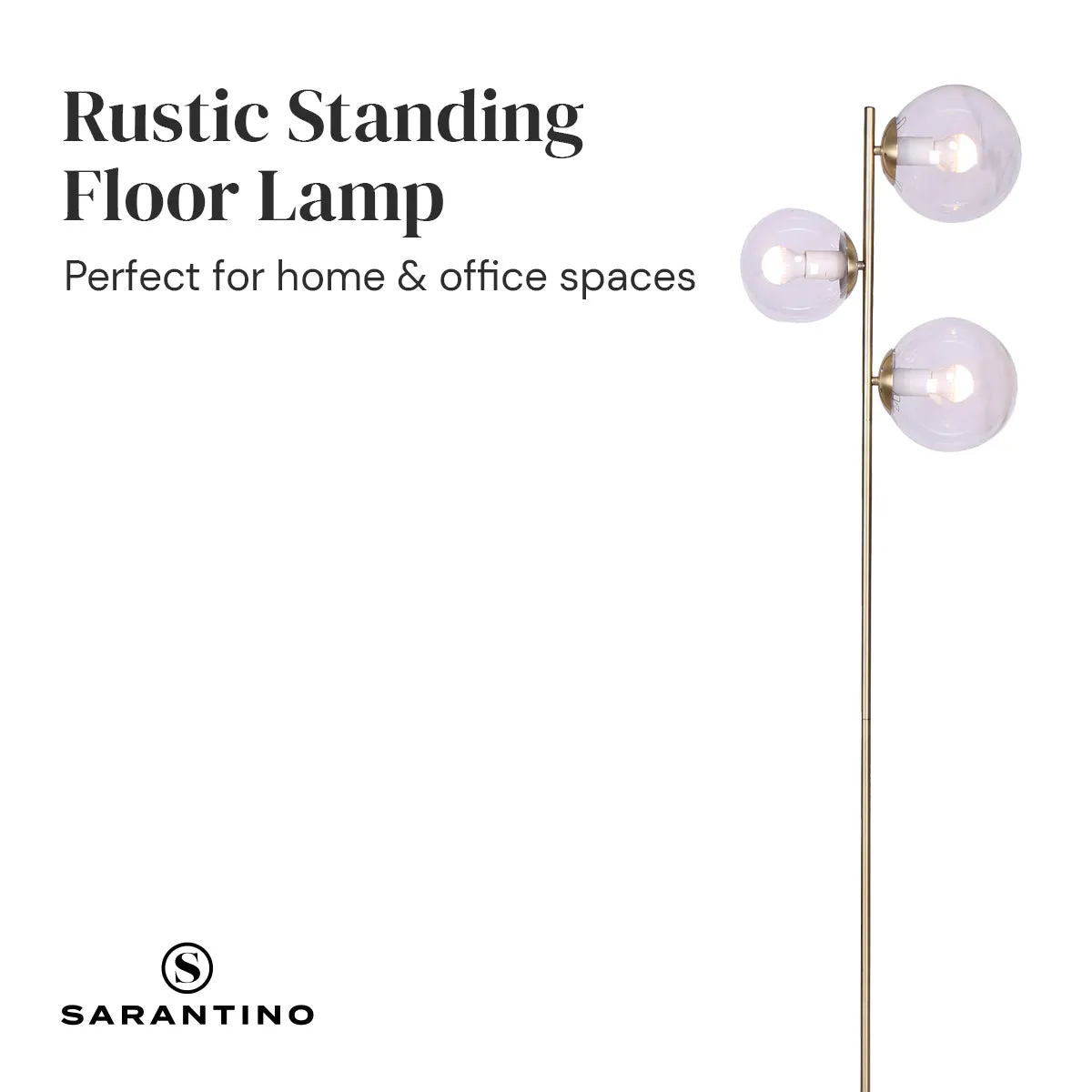 3-Light Gold Metal Floor Lamp with Glass Shades | Stylish Modern Lighting