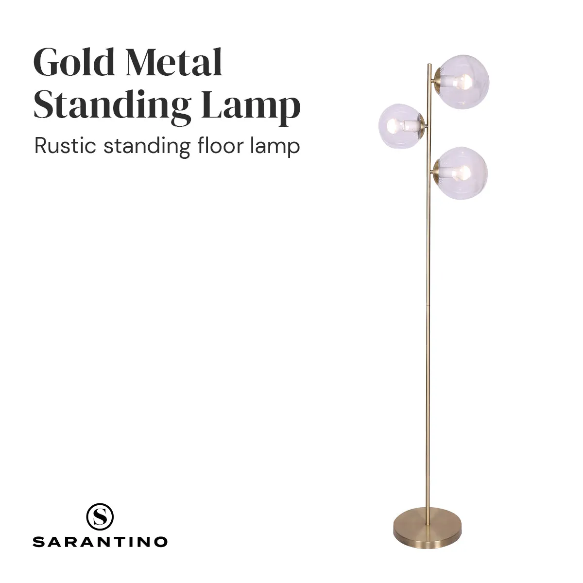3-Light Gold Metal Floor Lamp with Glass Shades | Stylish Modern Lighting