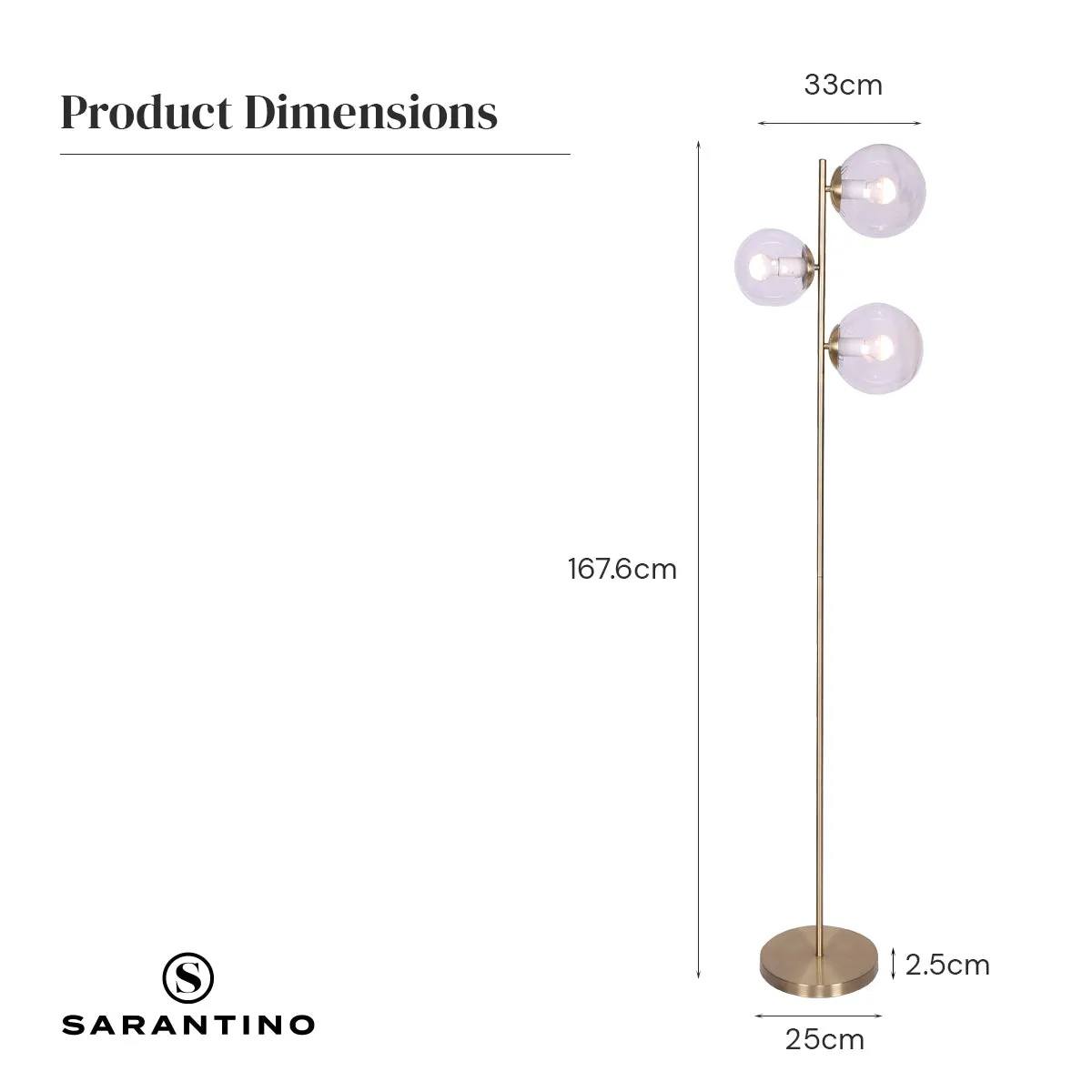 3-Light Gold Metal Floor Lamp with Glass Shades | Stylish Modern Lighting