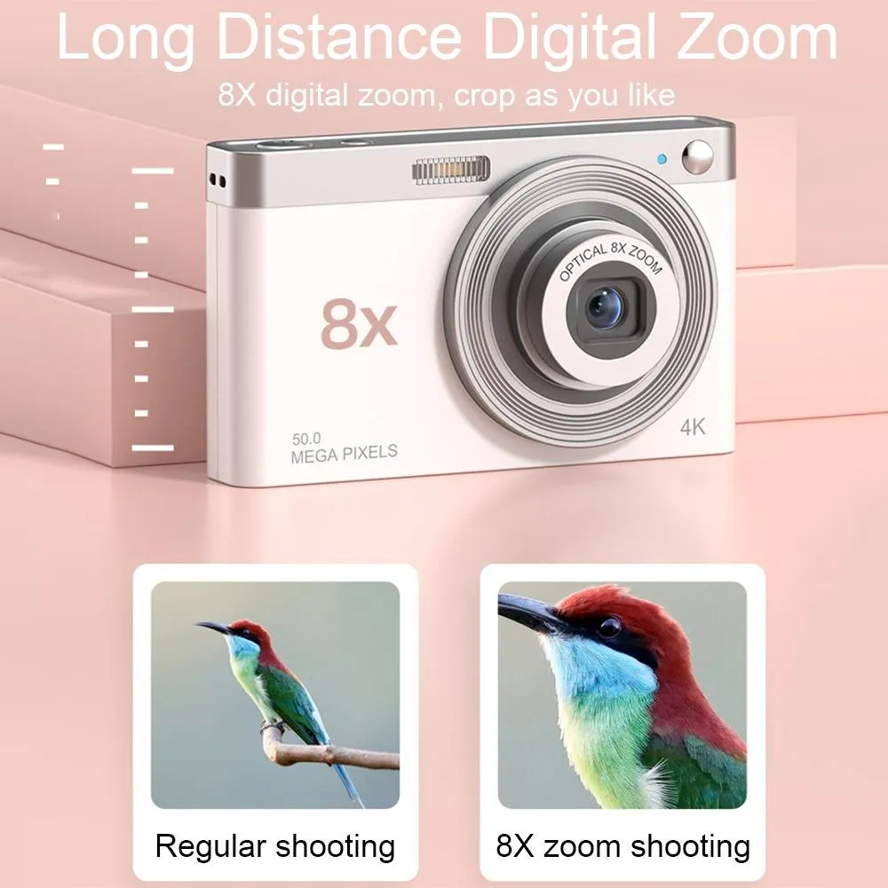 4K Digital Camera | 8x Optical Zoom | Telescopic Lens | Card Reader & 32G | Pink Finish