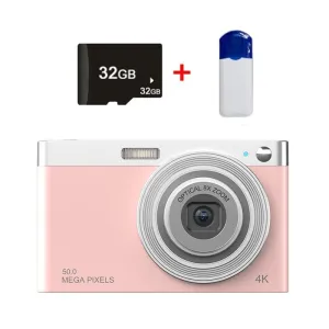 4K Digital Camera | 8x Optical Zoom | Telescopic Lens | Card Reader & 32G | Pink Finish