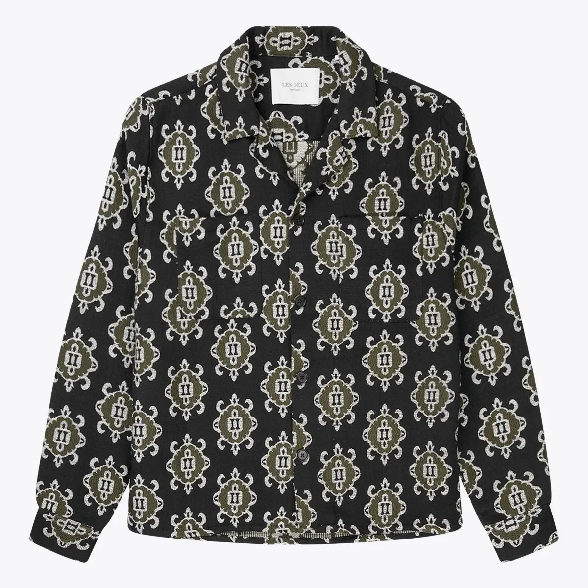 Isaac Jacquard Overshirt (Black   Olive Night)
