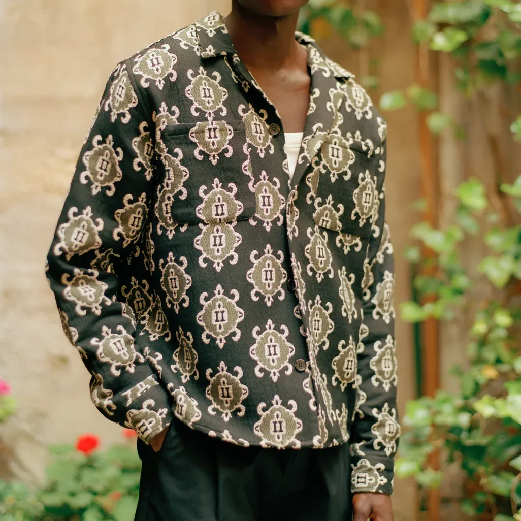 Isaac Jacquard Overshirt (Black   Olive Night)