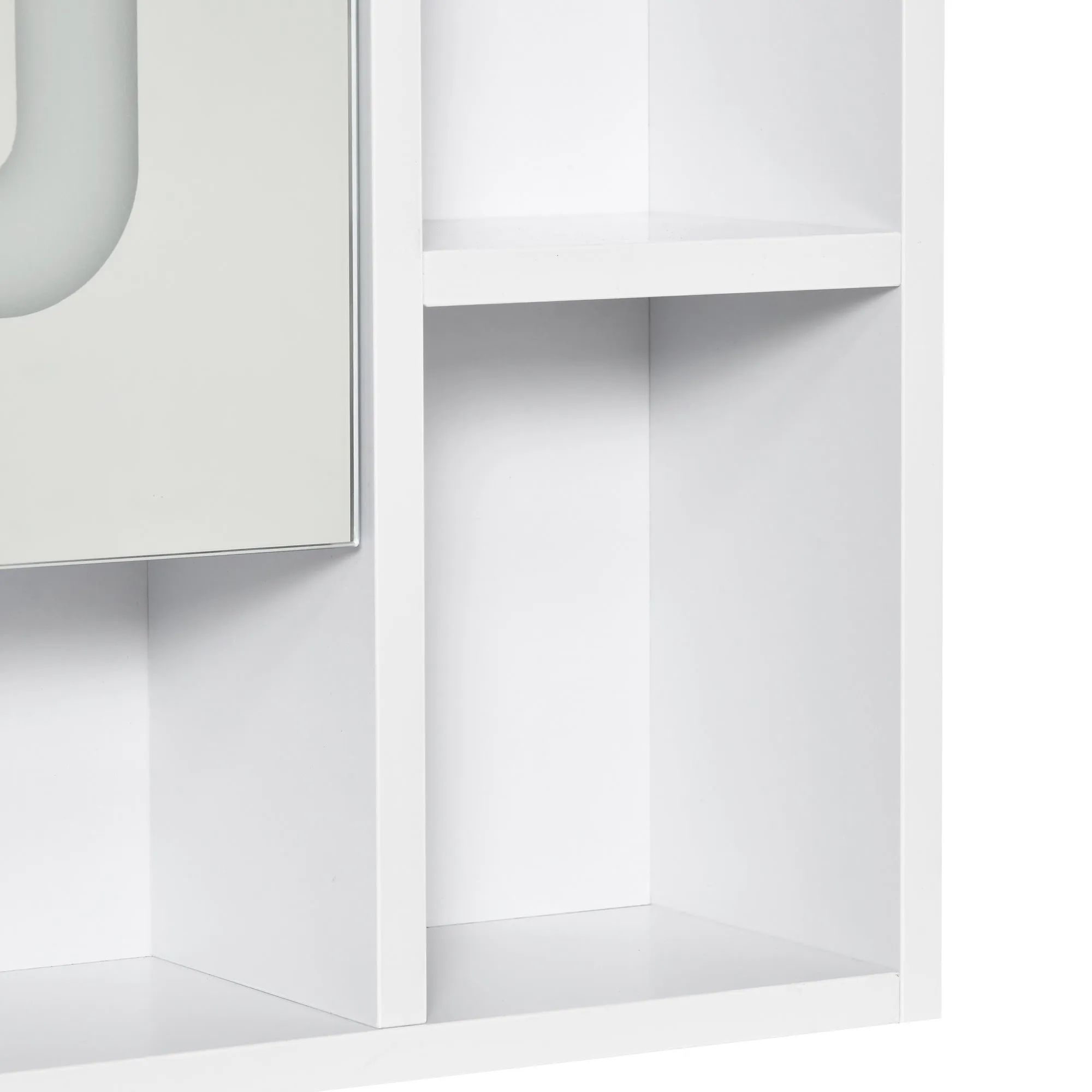 kleankin LED Illuminated Bathroom Mirror Cabinet, Wall-mounted Storage Organizer with Four Open Shelves, Dimmable Touch Switch, White