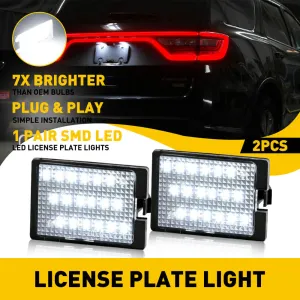 LED License Plate Lights Tag Light Lamp Assembly for 14-21 Dodge Durango Models Xenon White Light