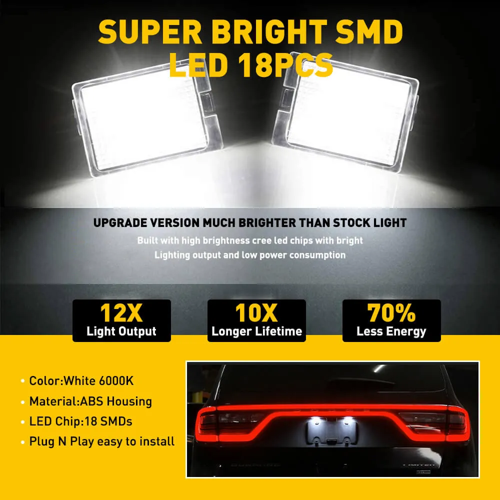 LED License Plate Lights Tag Light Lamp Assembly for 14-21 Dodge Durango Models Xenon White Light
