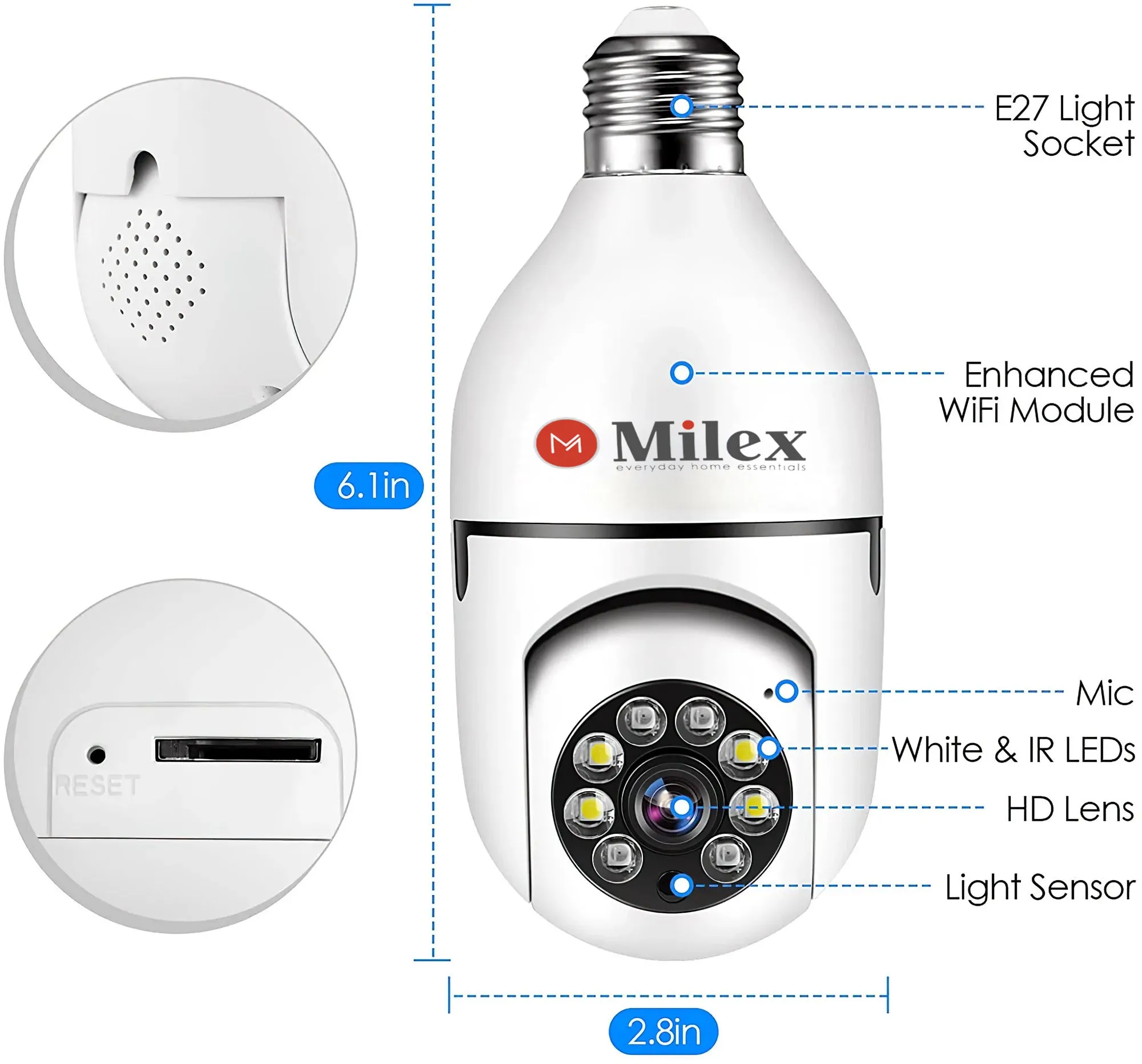 Milex light bulb security camera  2 Pack