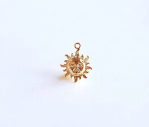 Shiny Vermeil Wholesale Gold Sunshine Charm Pendant- 18k gold over Sterling Silver Sun with Face, Gold Star, Starburst, Golden Sun Charm, Beads, 159