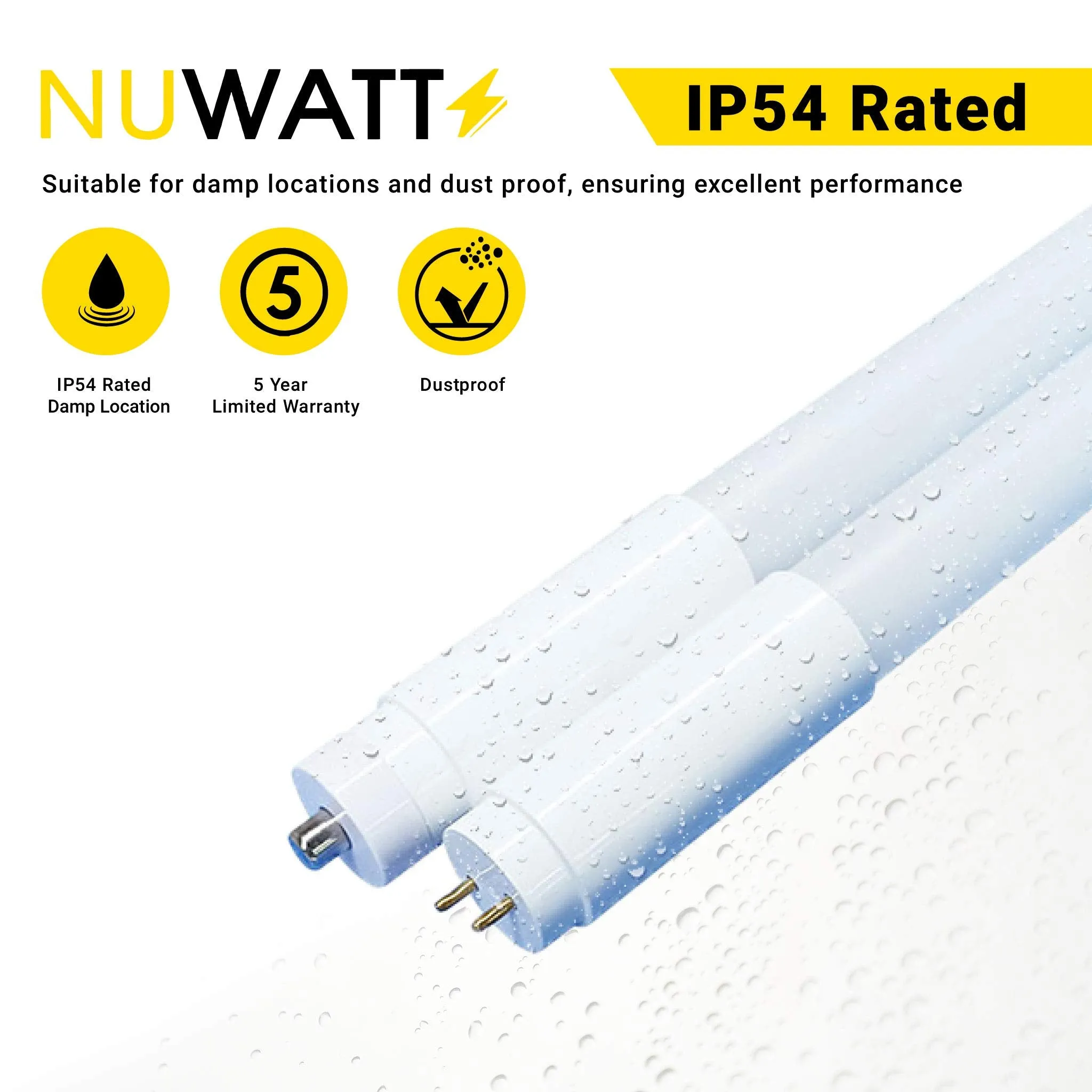 T8 LED Tube Lights 8FT - 5000K - Type A&B - Plug and Play or Ballast Bypass - 42W - 5500LM - Double Ended - 15 Pack