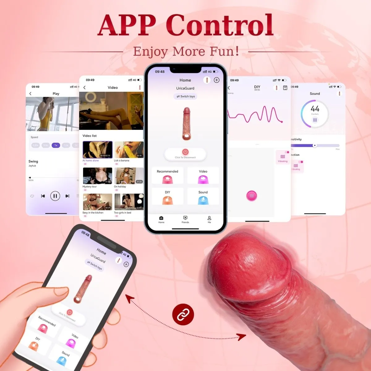 UricaGuard| App Control 4 in 1 Male Sex Toys Penis Extender Vibrating Cock Ring